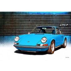 Blue Porsche 911 tin metal sign