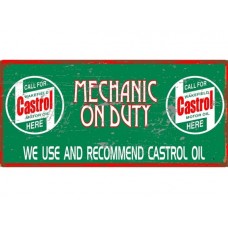 Castrol Mechanic on Duty tin metal sign