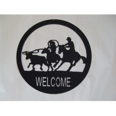 Steel Silhouette of Team Ropers tin metal sign